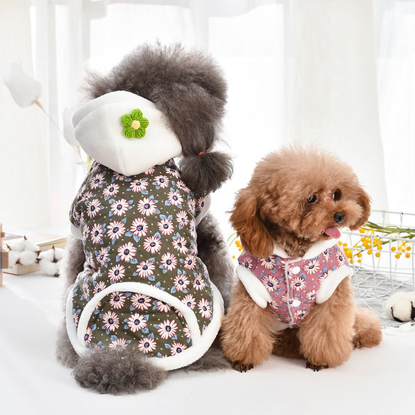 Bluza cu gluga si model floral pentru caini