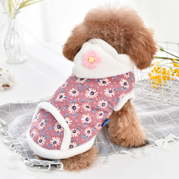 Bluza cu gluga si model floral pentru caini