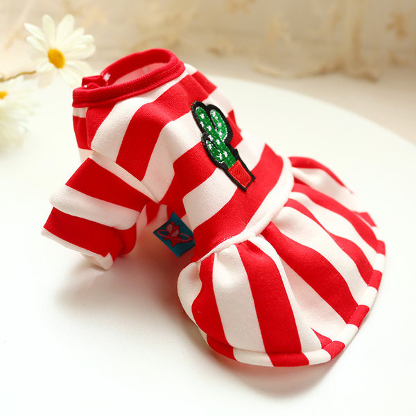 Rochie cu dungi cu broderie pentru caini