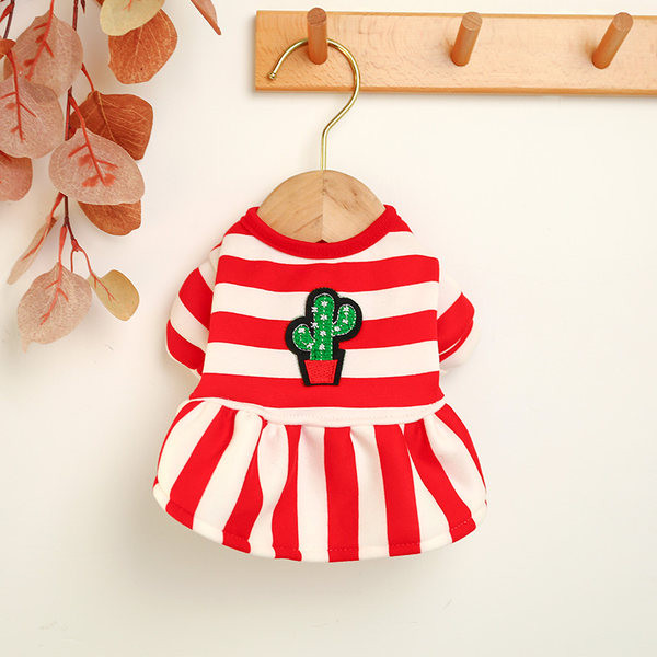 Rochie cu dungi cu broderie pentru caini