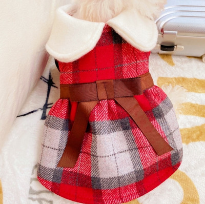 Karirana haljina za pse s trakom