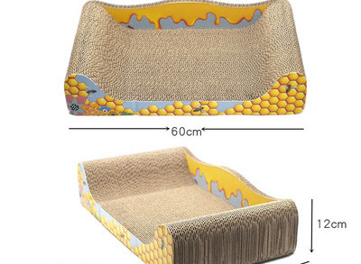 Zgârietură pentru pisici și pat din hârtie ondulată - 2 în 1