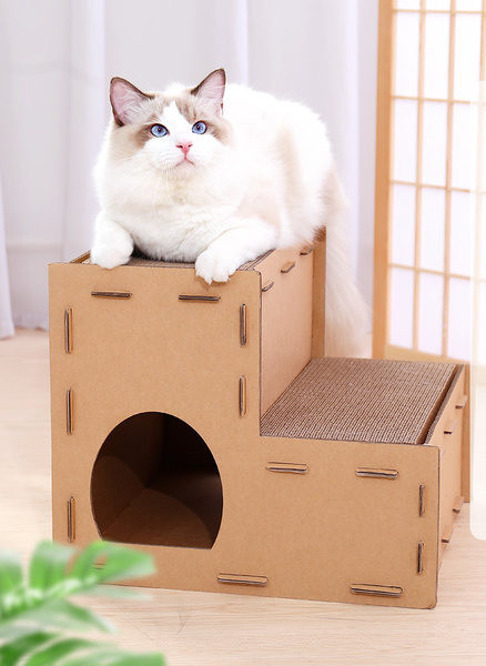 Mâzgălitor din carton și casă pentru pisici - 2 în 1