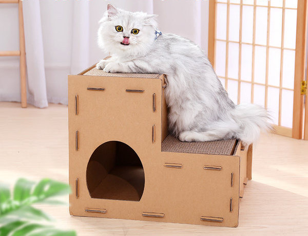 Mâzgălitor din carton și casă pentru pisici - 2 în 1