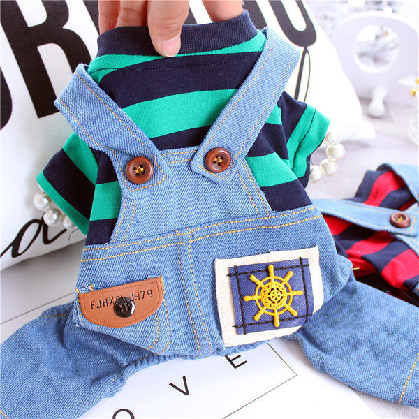 Salopetă pentru câini cu bluză în dungi