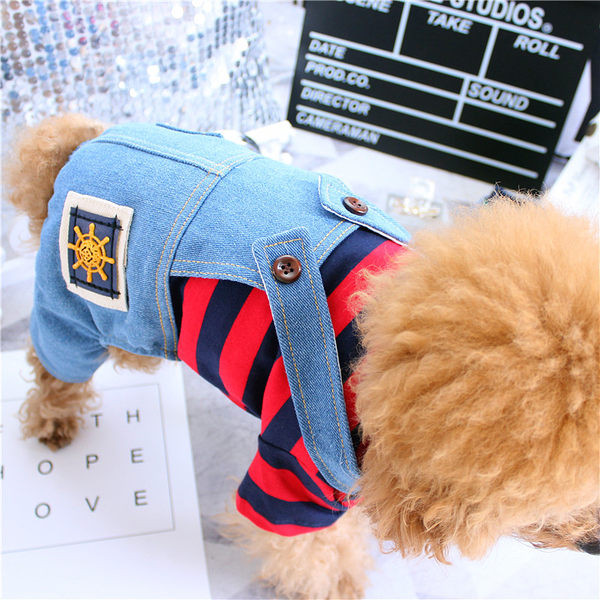 Salopetă pentru câini cu bluză în dungi