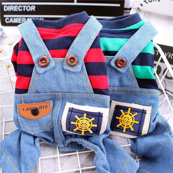 Salopetă pentru câini cu bluză în dungi