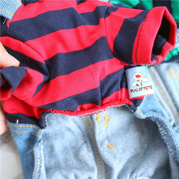 Salopetă pentru câini cu bluză în dungi