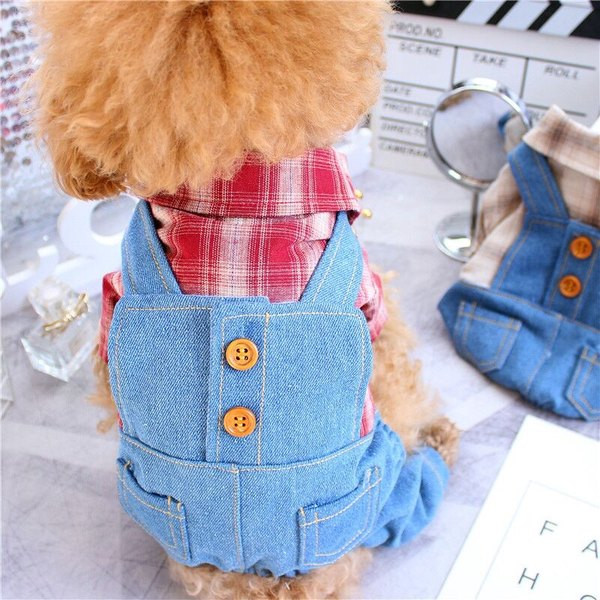 Salopetă din denim pentru câini cu cămașă