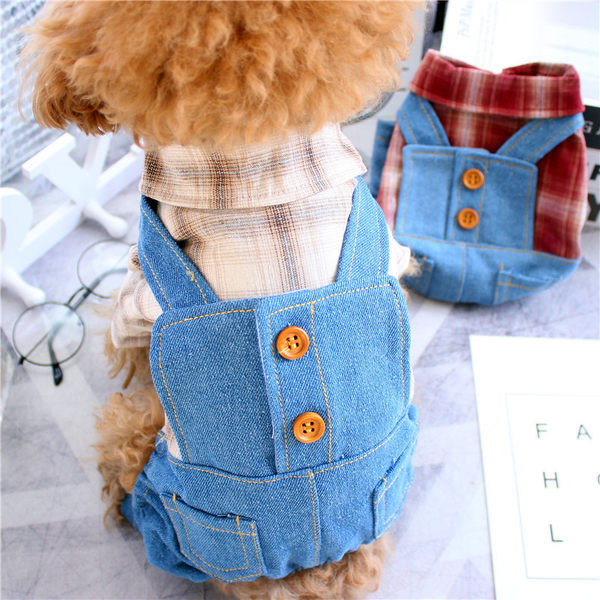 Salopetă din denim pentru câini cu cămașă