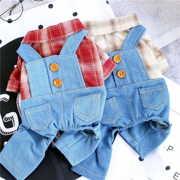 Salopetă din denim pentru câini cu cămașă