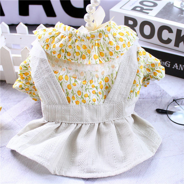 Rochie cu model floral si bucle pentru caini