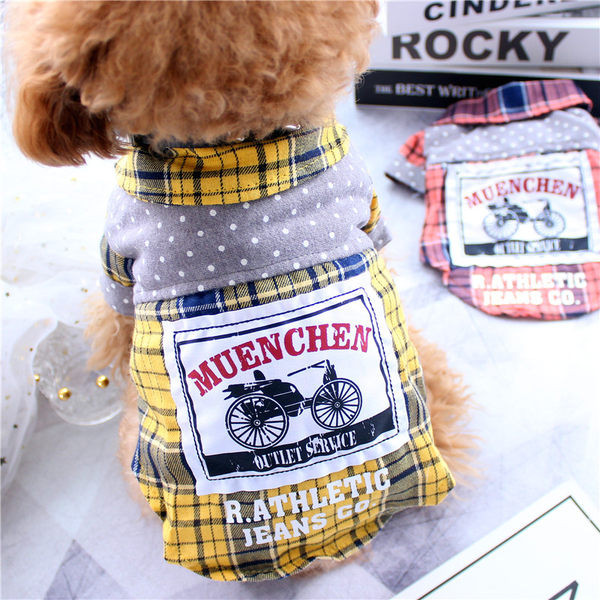 Cămașă pentru câine în carouri cu emblemă