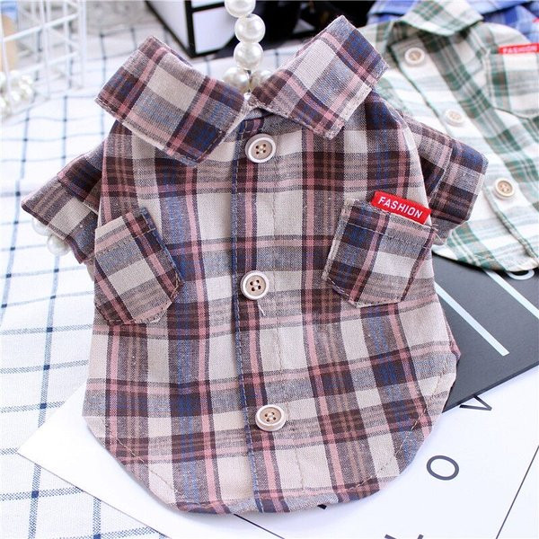 Cămașă pentru câini în carouri cu guler clasic