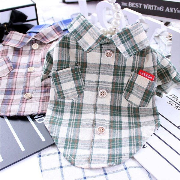 Cămașă pentru câini în carouri cu guler clasic