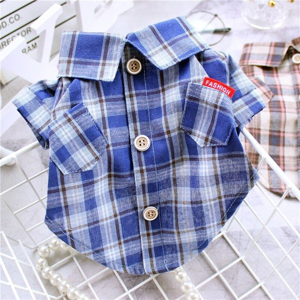 Cămașă pentru câini în carouri cu guler clasic