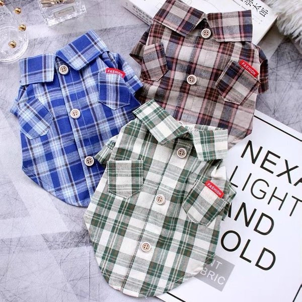 Cămașă pentru câini în carouri cu guler clasic