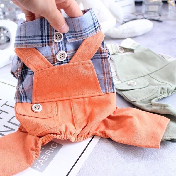 Salopeta pentru caini cu camasa in carouri