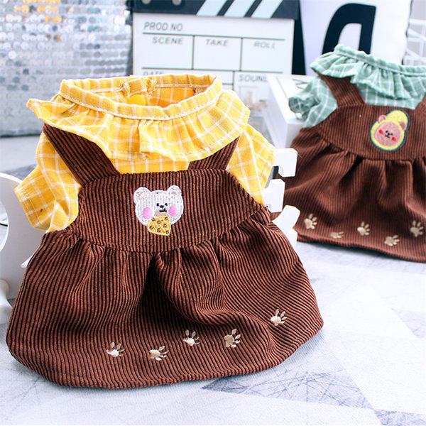 Rochie cu dungi cu broderie pentru caini