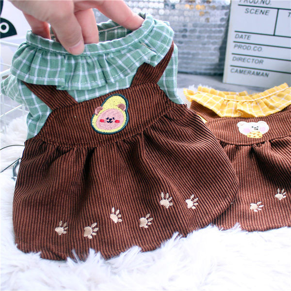 Rochie cu dungi cu broderie pentru caini