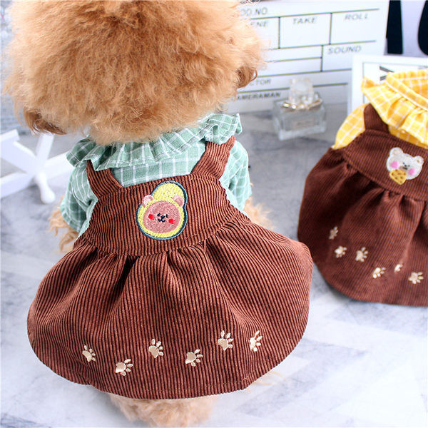 Rochie cu dungi cu broderie pentru caini