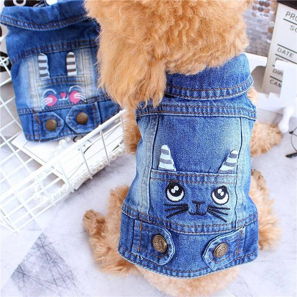 Värvilise tikandiga teksajakk koertele