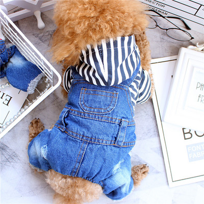 Salopetă din denim cu glugă pentru câini