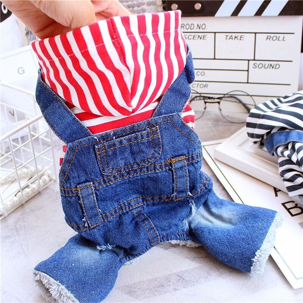 Salopetă din denim cu glugă pentru câini