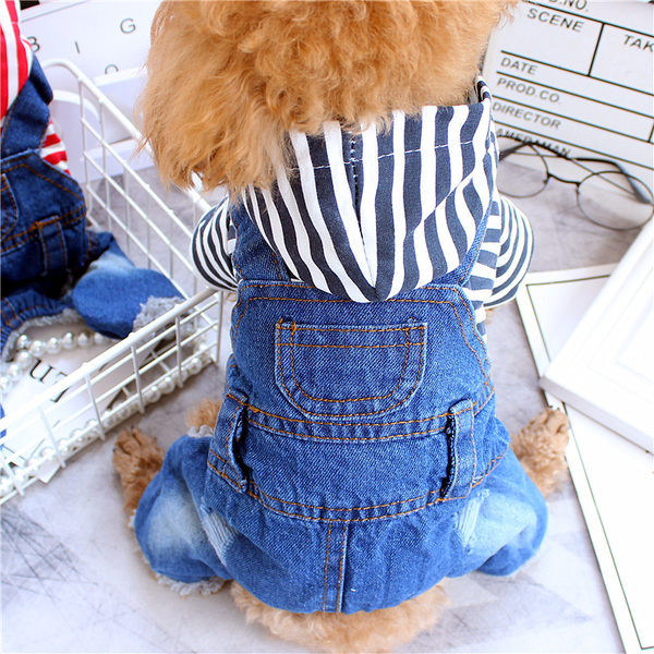 Salopetă din denim cu glugă pentru câini