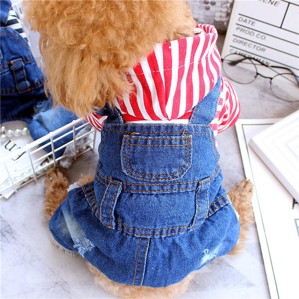 Salopetă din denim cu glugă pentru câini