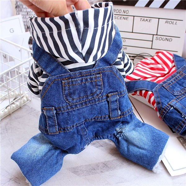 Salopetă din denim cu glugă pentru câini