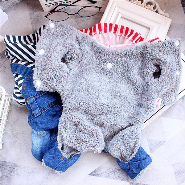 Salopetă din denim cu glugă pentru câini