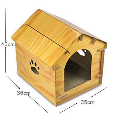 Puidust maja kassidele mõeldud kraabitsaga