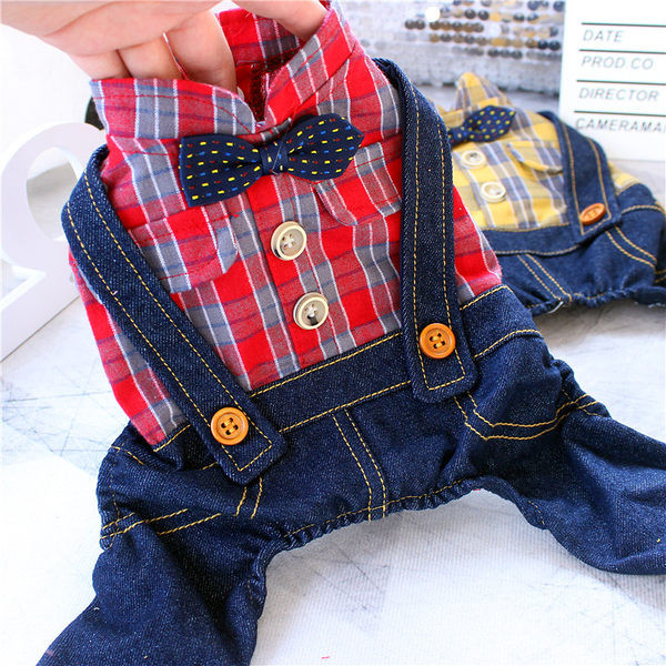 Salopeta pentru caini cu camasa in carouri