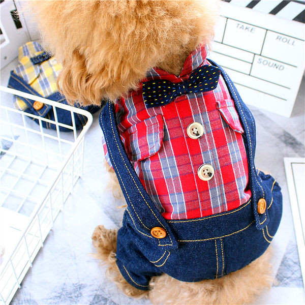Salopeta pentru caini cu camasa in carouri