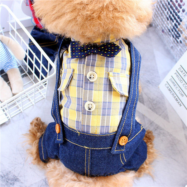 Salopeta pentru caini cu camasa in carouri