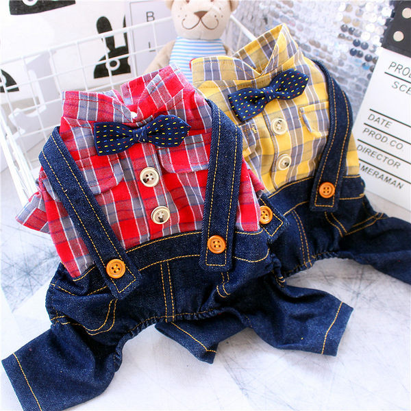 Salopeta pentru caini cu camasa in carouri