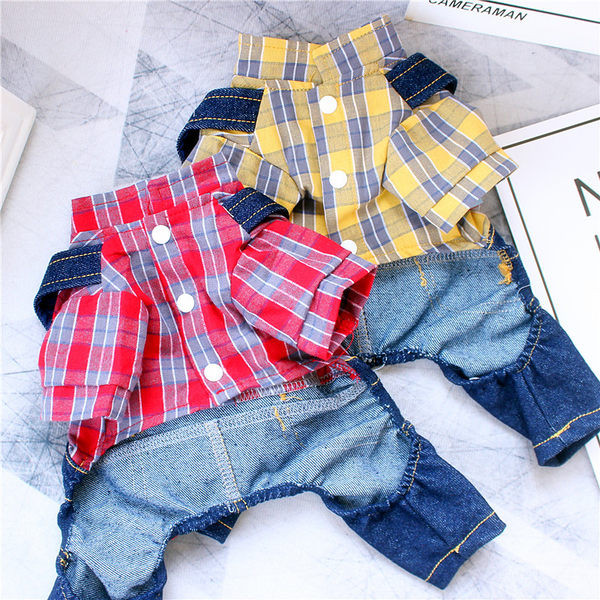 Salopeta pentru caini cu camasa in carouri