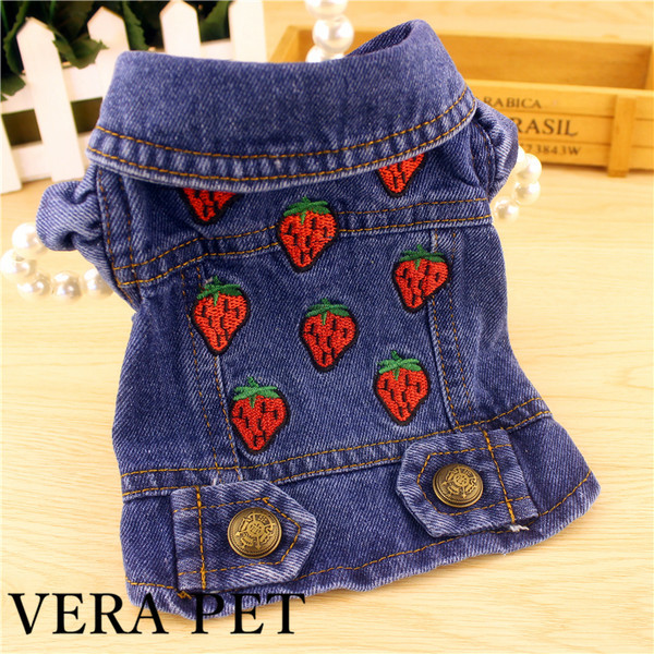 Vesta denim cu broderie pentru caini