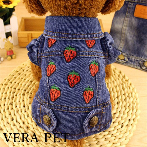 Vesta denim cu broderie pentru caini