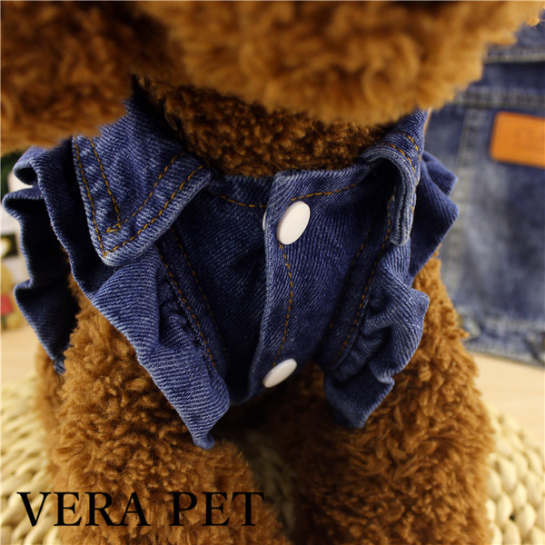 Vesta denim cu broderie pentru caini
