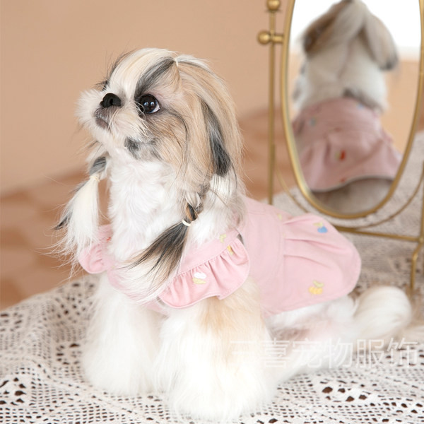 Rochie pentru caini cu bucle si broderie