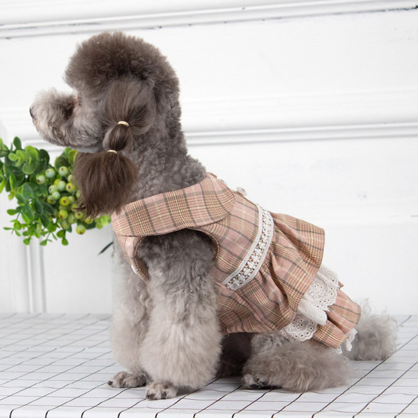 Rochie in carouri pentru caini cu guler clasic