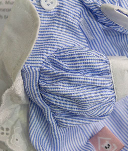 Rochie in dungi pentru caini cu bucle si broderie