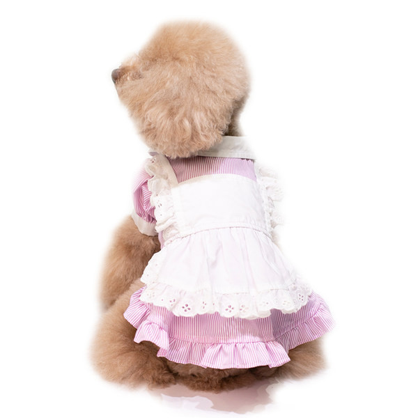 Rochie in dungi pentru caini cu bucle si broderie