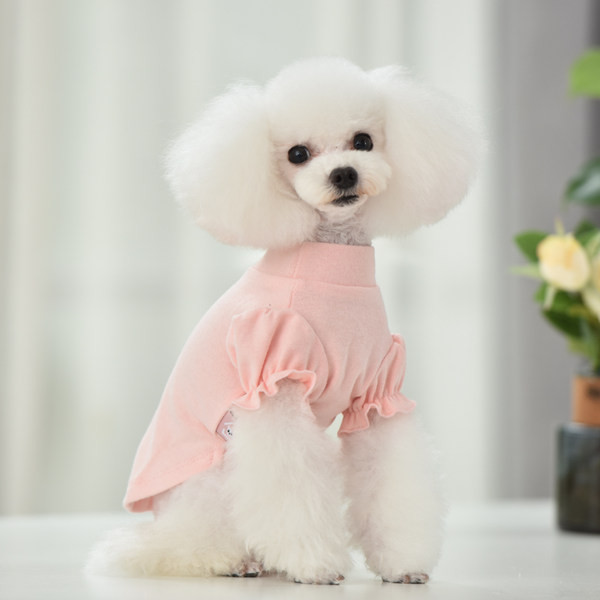 Lokkide ja tikanditega pluus koertele - valge ja roosa