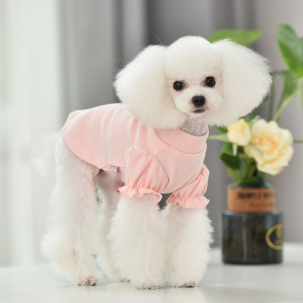 Lokkide ja tikanditega pluus koertele - valge ja roosa