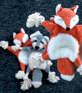 Soft plush toy for dogs in the shape of a fox