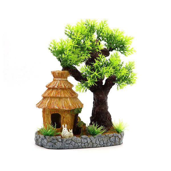 Изкуствена декорация за аквариум тип дърво с къща