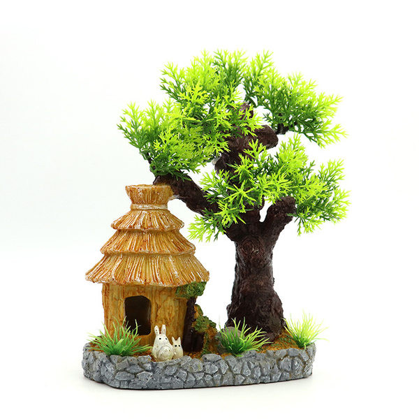 Изкуствена декорация за аквариум тип дърво с къща